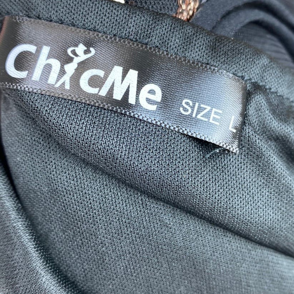 New Chic Me Women's Black Gold Mesh Floral Sequin V-Neck Bodycon Dress L - Picture 5 of 5